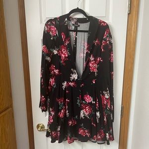 Black Floral Fit & Flare Coat